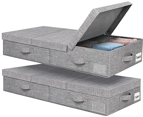 Lannvan Unterbettkommode mit Deckel, Unterbett Aufbewahrungsbox 15 cm Hoch, Unterbett Aufbewahrung Faltbarer mit Griffen und Etikettentaschen (80.5 x 41 x 15cm, 2 Stück)