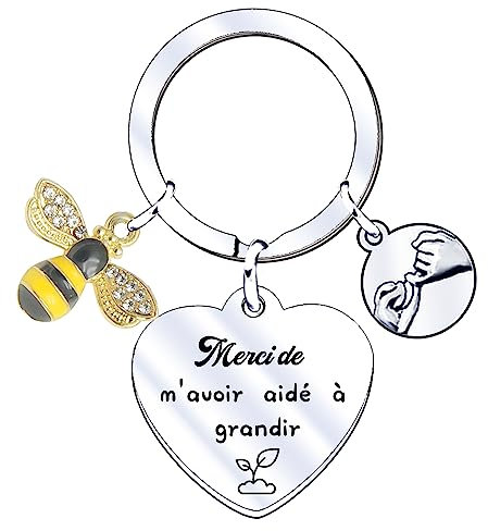 JRZDFXS Porte clé Merci Maîtresse en cadeau maîtresse école - cadeau de fin d'année scolaire - porte clés cabochon breloque coeur « maitresse super chouette » (4)
