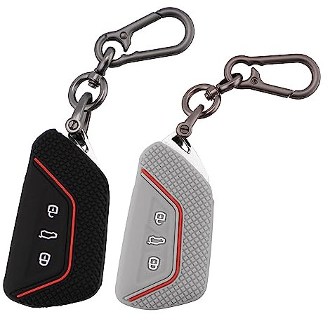 ERMWALR 2 pièces Coque de clé de Voiture avec Porte-clés, 3 Boutons en Silicone pour clés de Voiture pour Golf 8 ID.3 ID.4 Seat Leon Tarraco Ateca Skoda 2020-2022 (Vlw-3D-BG)