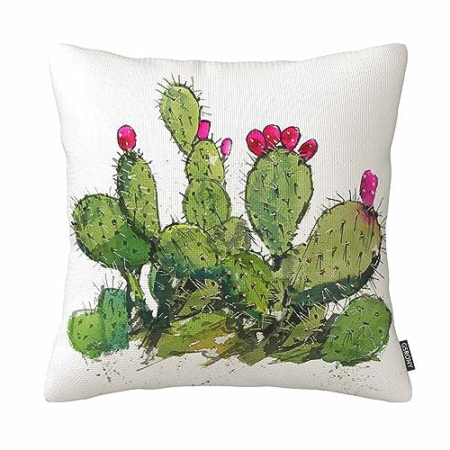 Federa decorativa per cuscino con cactus e piante grasse, 45,7 x 45,7 cm, in cotone e lino
