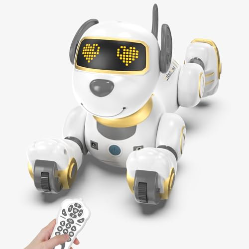 Luyiilo Jouet de Chien Robot télécommandé pour Enfants, Chiot Robot Programmable, Jouet de Chien Robot Cascadeur interactif Intelligent pour Enfants, Cadeau (Or)