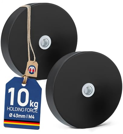 2 x Neodym Magnet-System gummiert Innengewinde - Durchmesser Ø 43 mm - Innen-Gewinde: M4 - Haftkraft 10 kg - 2 Stück - NdFeB Magnetsysteme mit Gummimantel - Anti-Rutsch-Beschichtung