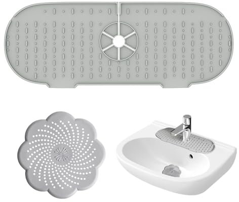 Tappetino per Rubinetto 1 Pezzo, Filtro Di Scarico 1 Pezzo, Paraspruzzi per Lavandino in Silicone, Vassoio Gocciolatore per Lavandino (Grigio)