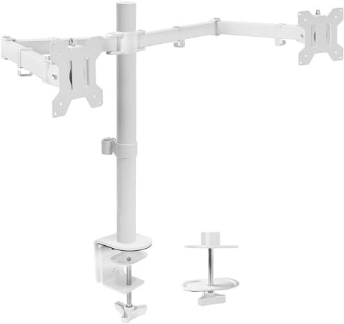 VIVO VIVO Dual Ultrawide Monitor Desk Mount, Heavy Duty Fully Adjustable Steel Stand, Holds 2 Computer Screens up to 38 inches and Max 22lbs Each, White, STAND-V038W