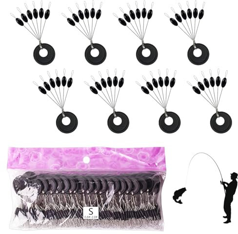 Catime 600 Stück 6-in-1 Rubber Stopper, Angeln Forellen Stopper, Posenstopper Set, Gummi Angeln Bobber Stopper Schwarz Oval, Angeln Silikonstopper für Forellenangeln, Angeln in Flüssen, Seen (S)