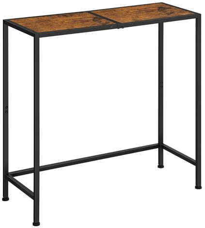 CADUKE Table console longue, 80 x 30 x 80 cm, table de couloir, table basse, table console étroite avec cadre en métal noir pour entrée, salon, marron rustique