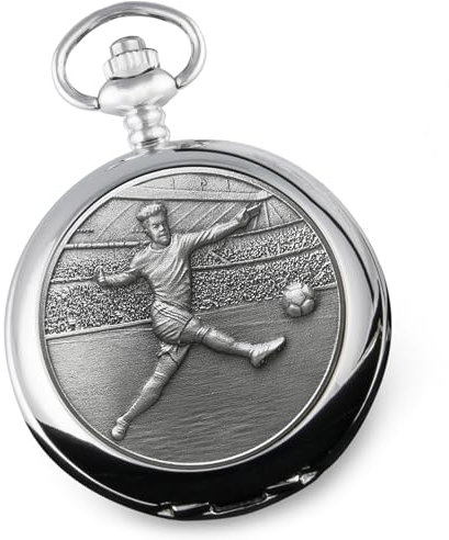 De Walden Fußball-Geschenke für Herren, Zinn, Fußballspieler, Trainer-Taschenuhr und Kette, Geburtstag, Ruhestand, Abschluss, Jahrestag, Weihnachten und jeden Anlass, silber, Klassisch