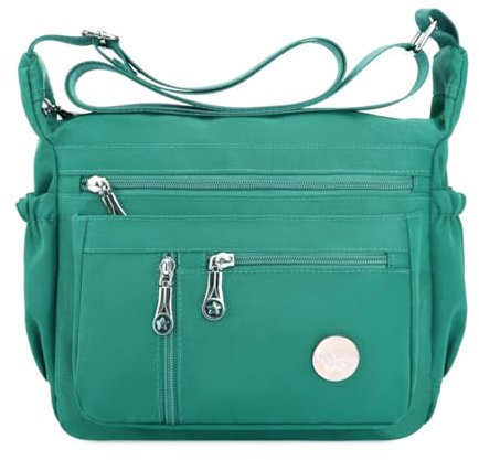 HERCMNOY Damen-Umhängetasche, Umhängetasche, Handtasche, mehrere Taschen, Nylon, Kuriertasche, Cyan Grün, Exterior Dimensions: 11 L x 8.27 H x 4.33 D