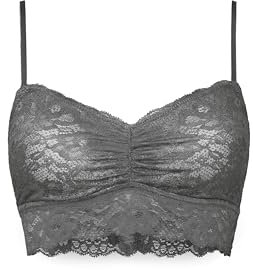 Snocks Spitzen BH - Damen Bustier Spitze, Ohne Bügel, Verstellbare Träger, Elastischer Bund - Angenehm Weiche Material, Sinnliches Design - Gr. M - Farbe Volcanic