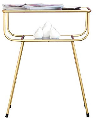 Exquisite Nachttische Home Couchtisch aus Glas, Doppelschicht-Nachttisch aus Metall, Wohnzimmer, Bücherzimmer, Büroschreibtisch, Multifunktions-Bücherregal, Korbtisch (Farbe: Gold, Größe: 48 x 33 x 61