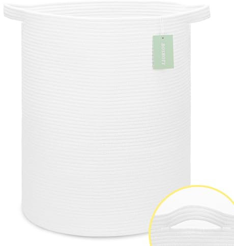 BOSROTY Large Laundry Hamper for Girls Boys Kids 72L, Nursery Hamper, Tall Laundry Basket, Cotton Rope Woven Blanket Basket for Storage Toys Clothes Towels, 40 x 55 CM, White