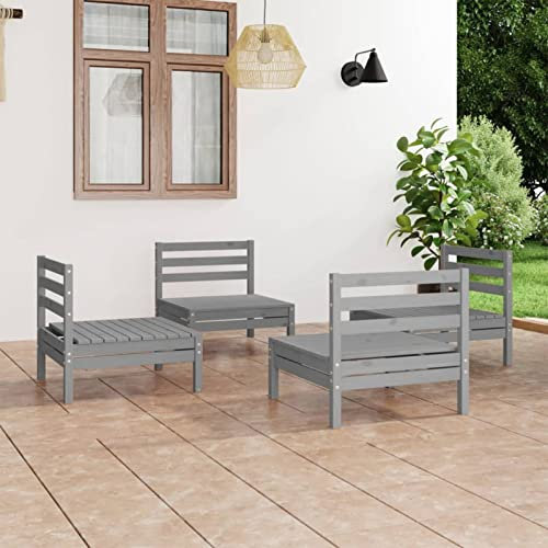 Rantry Casa - Juego de sofás de jardín de 4 piezas, color gris, de madera maciza de pino, tumbonas para tomar el sol, tumbonas de jardín, tumbona de piscina exterior/interior piscina