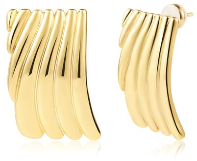 Gold Ohrringe Große Ohrstecker Damen, Große Klobige Ohrstecker 14K Geometrische Ohrringe Hypoallergen Rechteckige Ohrstecker Gestreifte Ohrstecker Statement Dicke Ohrstecker Schmuck Geschenk