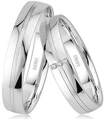 GIORO Torino Eheringe Trauringe Hochzeitsringe massiv Weißgold*handgefasste Brillanten* Paarpreis Echtes Gold (8 Karat (333) Weißgold)