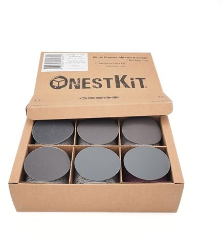 Coffret de 300 disques abrasifs Ø 50mm en Carbure de Silicium très fin grain P400 à P2000 pour poncage et polissage à la perceuse de phare, résine, plastique, pierre, verre, métaux, usage à l'eau