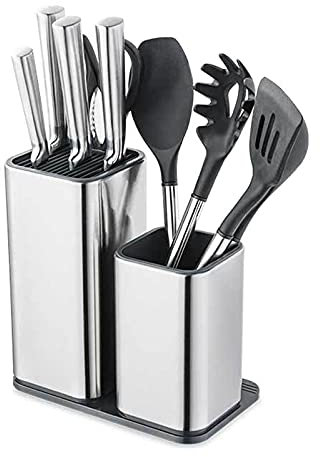 Blocco portacoltelli in acciaio inox con porta utensili, set di posate da cucina, utensili, coltelli, organizer da cucina, supporto universale in acciaio inox
