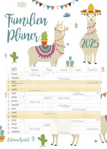 Edition Seidel Premium Familienplaner XL 2025 Familienkalender Familientimer Familien Kalender Wandkalender DIN A3 5 Spalten (Lama)