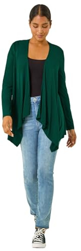 Roman Originals Waterfall Cardigan for Women UK - Ladies Open Front Cardi Smart Casual Edge to Edge Daytime Everyday Summer Autumn Knitted Knitwear Long Sleeve Fashionable - Forest - Size 12