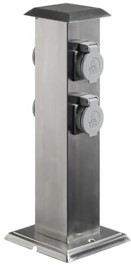 Garten Steckdosensäule aus Edelstahl, Outdoor, IP44, Mit 4-Steckdosen, Höhe 40 cm