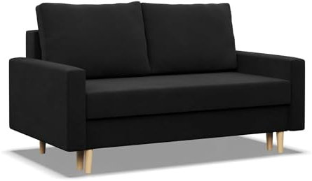 Mebligo - Sofa mit Schlaffunktion und Bettkasten Blank, 2 Sitzer Sofa 152 cm Breit, Schlafsofa, Ausziehbares Couch auf Holzfüßen, Schlafcouch - Schwarz