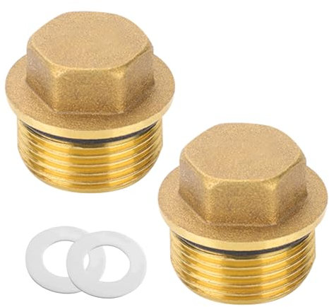 2 Stück 3/4 Messing Stopfen, 3/4 Zoll Außengewinde Verschlussstopfen, Blindstopfen Rohr Endkappe mit Gummiring, für Rohranschluss Badezimmer, Heizung und Trinkwasseranlage Geeignet, Wassersysteme