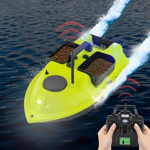 KAUITOPU GPS Futterboot, Großer Kapazität Köderboot mit Fernsteuerung 5200mAh Li-Ionen-Akkus, 600m Kabellose Fernbedienung Angelköder Boot mit Handtasche, RC Fischköder Boot