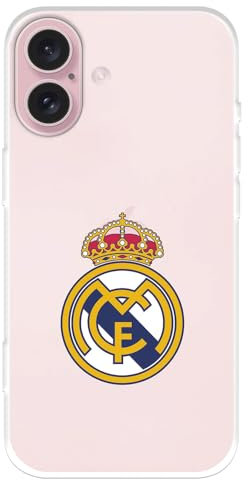 LA CASA DE LAS CARCASAS Schutzhülle für iPhone 16 mit Real Madrid Wappen, transparent, Silikonschicht, offiziell lizenziert