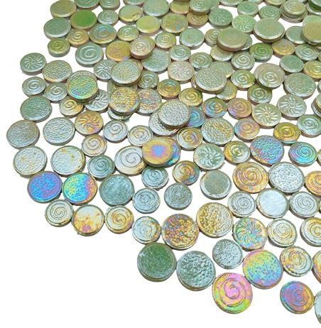 500 g gemischte 3 Größen, zufällige runde Keramik-Mosaikfliesen, kreative Keramik-Mosaikfliesen für Bastelplatten, Blumentöpfe, Vasen, Tassen, handgefertigte Heimdekoration (Raibbow Hellgrün)