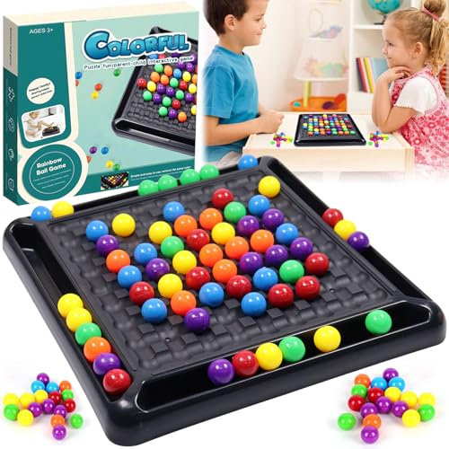 Intellektuelles Schachbrett Doppelduell, Regenbogenball Elimination Brettspiel, Spiel Kugeln Schieben Gesellschaftsspiele, Schachbrett Strategiespiele, Familienspiel Partyspiele für Erwachsene Kinder