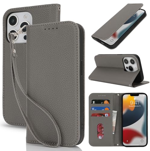 Lipvina Cover per iPhone 13 Pro Max / 12 Pro Max Cover Custodia con Pellicola a Libro Portafoglio in Pelle Cover Porta Carte Flip Case Protettiva Custodia per iPhone 13 Pro Max / 12 Pro Max,Grigio