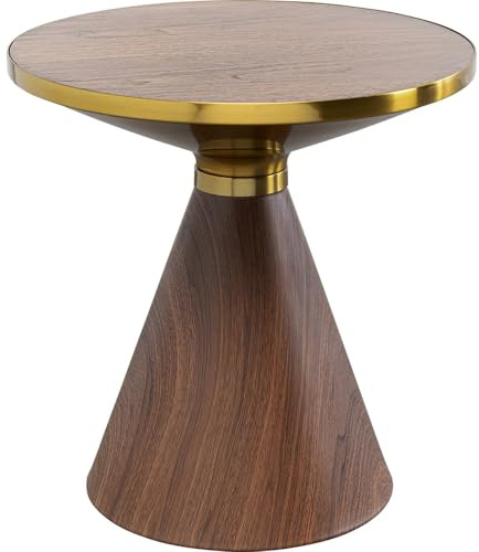 Kare Design Beistelltisch Cono, Braun/Gold, 50cm Durchmesser, Walnuss-Holz, Ablagetisch, Holztisch, Wohnzimmertisch