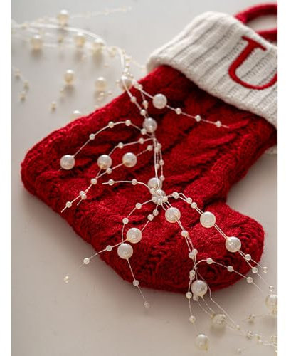 GreatRise 2 Meter Perlengirlande Perlen Eisdraht Perlenband Perlenkette Künstliche Perlen Garland String Transparente Girlande für Handwerk Hochzeit Weihnachtsbaum Tischdeko Party Deko Perlglanz