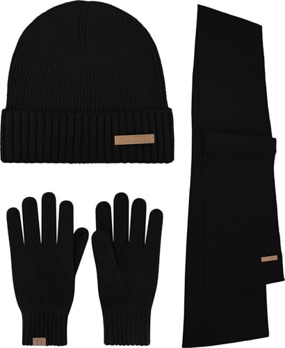 normani Elegantes Winterset aus Merinowolle bestehend aus Mütze, Schal und Handschuhe für Herren und Damen Farbe Schwarz2