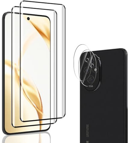 Jewloofa Verre Trempé pour Honor 200 5G Protection écran [2 Pièces] et Caméra Arrière Protecteur [2 Pièces], Transparent HD/Sans Bulles, Protection écran pour Honor 200 5G