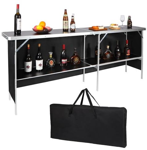 REDcamp Extra langer tragbarer Bartisch mit Stangenröcken und Ablagefach, mobiler Klapptisch für Veranstaltungen, Partys, Camping, Messen, leicht zu transportieren