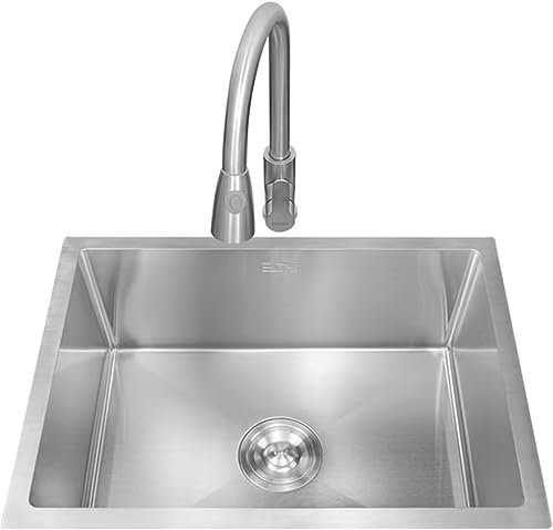 CWCQGH Fregaderos de Cocina empotrados Fregaderos de Acero Inoxidable de un Solo tazón Fregaderos de balcón con grifos extraíbles Fregaderos bajo encimera(70 45cm Silver)