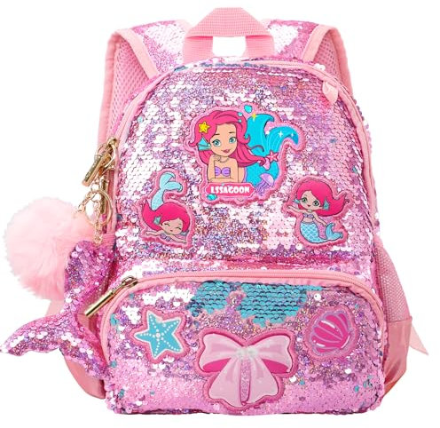 Meerjungfrau Kindergartenrucksack Mädchen, Pailletten Kinderrucksack, Personalisierter Kawaii Rucksack Kinder Schule, Rucksack Kindergarten für Kindergarten Grundschule, Geschenke für Xmas Geburtstag