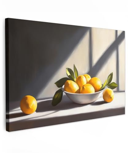 MuchoWow© Leinwandbild Groß 120x80 cm XXL Dekoration Wohnzimmer Bilder Pictures Wall Decoration Living Room Wohnungs Deko Moderne Bild Zitronen - Stillleben - Gelb