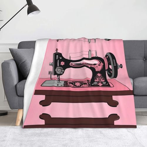 WZYWHJ Bedruckte Decken im Vintage-Stil, rosa, für Nähmaschinen, leicht, warm, bequem, weich, langlebig, für Zuhause, praktisch zum Ausruhen im Freien