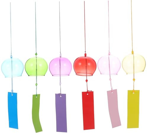 Muzrunq Carillon éolien Japonais, 6pcs 15, 8 Pouces en Verre traînable en Verre carills avec Carte, décoration Japonaise pour extérieur ou intérieur