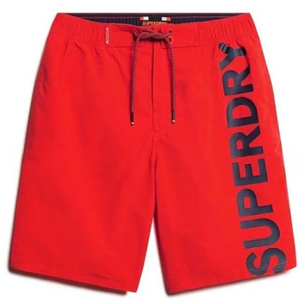 Superdry Herren Klassische 48-cm-Boardshorts mit Logo Kräftiges Rot XL