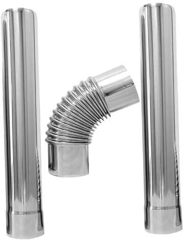 BAZEITFLOW 3 Pezzi Tubo Canna Fumaria in Acciaio Inox Resistente Alte Temperature, 90 Gradi Gomito e Tubo Dritto per Stufa e Scaldabagno, Facile Manutenzione e Montaggio Versatile
