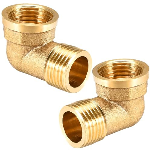 2 Stück Messing Winkel 90°, 1 IG/AG, DN 25 Rohrwinkel Bogen, 1 Zoll Innengewinde x Außengewinde Sanitär Anschlussstücke Winkel, 90 Grad Messing Bogen für Wasserschlauch