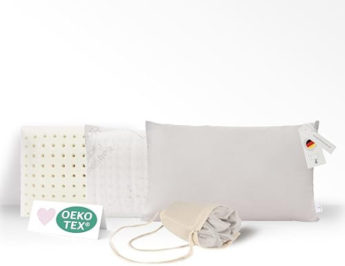 ANNABELLES Kopfkissen (80x40x12cm) *In Deutschland handgefertigt* Premium Memory Foam Kissen mit VitaGlow Bezug & Makro Satin Schonbezug | Schlafkissen, ergonomisches Kopfkissen (Grau (Soft Foam))