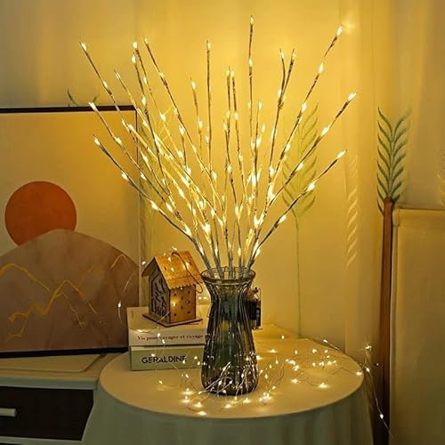 6 PCS LED beleuchtete Zweigzweige 120 LED Perlen Warm Weiß Farbige Batterie betriebene dekorative Zweiglichter für Vase Schlafzimmer Restaurant Coffee Bar Bibliothek Party Foto Hintergrund