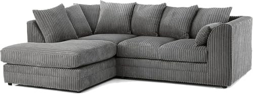 Bliss Furniture's Jumbo Cord Scatter Back 4-Seater Left Hand Corner Sofa Elevate Your Living Room With Comfort and Style (Grey, Left Hand Corner)