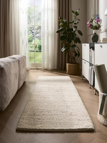 benuta Pure Wollteppich Beads - Wolle - Läufer & im Style: Uni, Natural Living - Pflegeleicht für Wohnzimmer Schlafzimmer, Beige, 80x250 cm