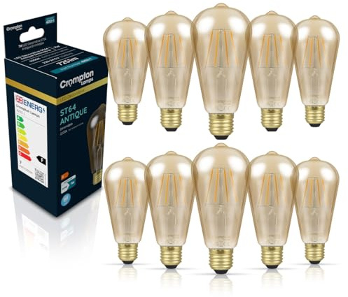 Crompton Lamps Filament ST64 LED Light Bulb ES-E27 | 7W = 50W Equivalent | Extra Warm White 2200K | Energy Efficient | Edison Screw Lightbulb | Antique Bronze Glass | Dimmable | 10-Pack
