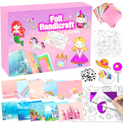 Foil Handicraft pour Enfant, Jouet Kit de Peinture, Kit de Bricolage pour Enfants, Loisirs Créatifs Filles, Activité Manuelle de Coloriage DIY, Cadeaux Noël Anniversaire pour Enfants de 4+ Ans (Rose)