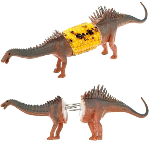 Corn Cob Holder Dinosaur Style Corn on The Cob Skewers Reusable Multipurpose Barbecue Twin Pin with Stainless Steel Prong for Kids Adults BBQ Picnic Camping Parties(Style 1)